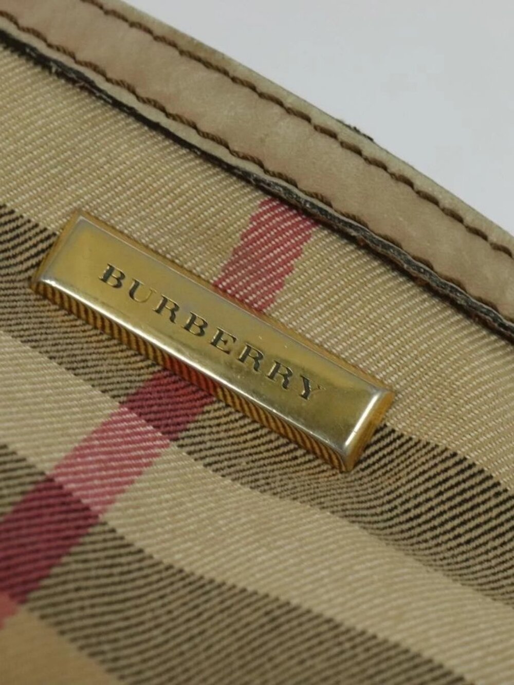 BURBERRY Nova Check Shoulder Bag Canvas Beige Gold Auth 120793 - Picture 10 of 16